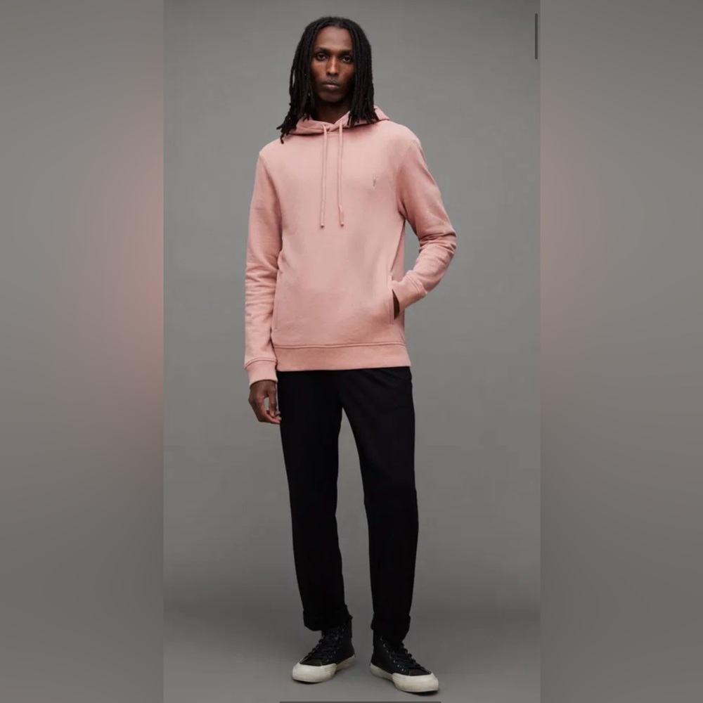 All Saints Raven Pullover Ramskull Hoodie in incense pink